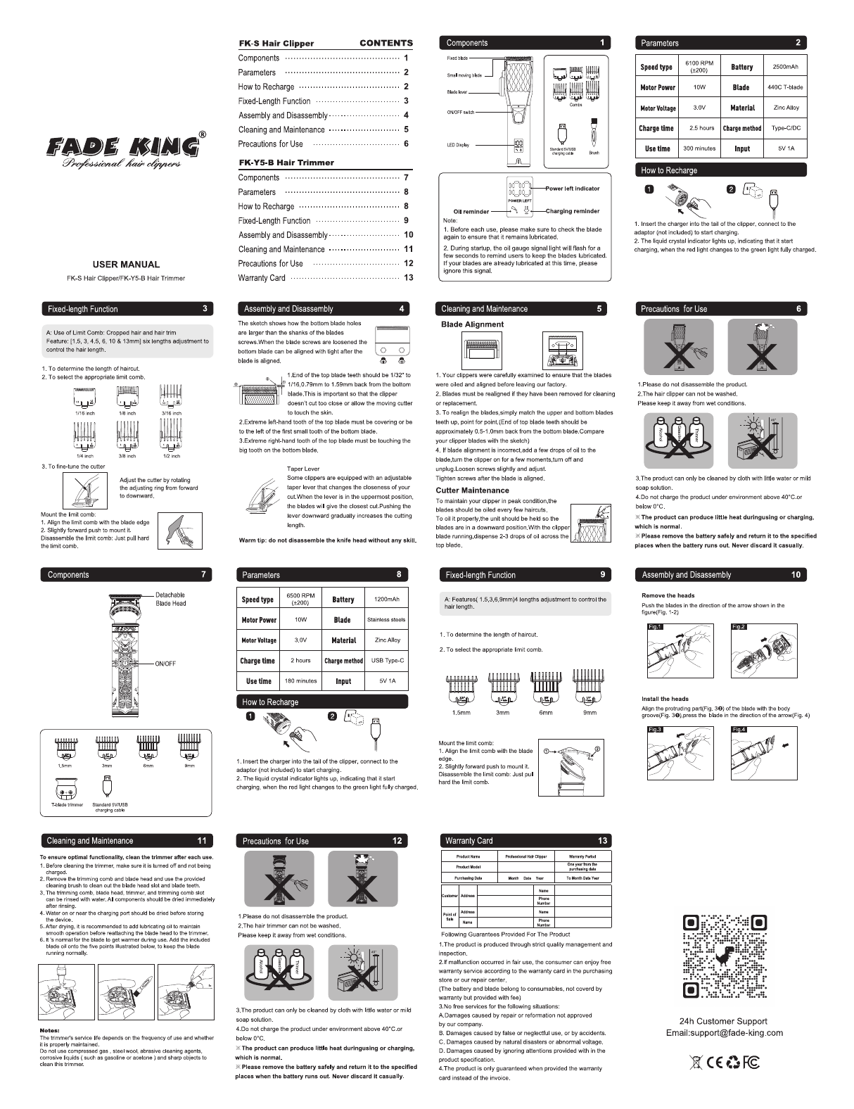 FK-S Hair Clipper / FK-Y5-B Hair Trimmer User Guide preview